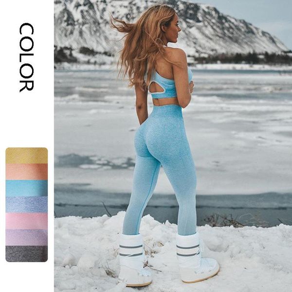 

ombre yoga set seamless leggings+sports bra crop women running gym clothing high waist fitness sport suit sportswear outfit