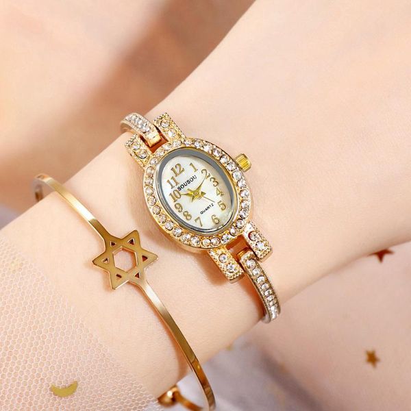 

wristwatches 10pcs/lot fashion oval small dial diamond rhinestone rope alloy thin bracelet watches women ladies leisure casual dress watch, Slivery;brown