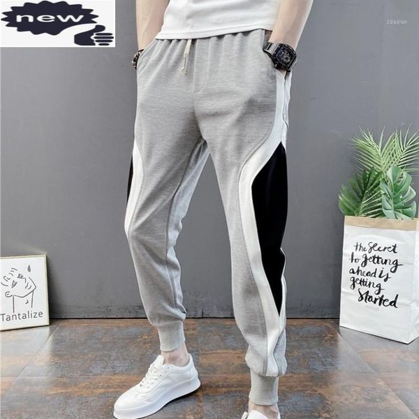 

patchwork men casual pencil street elastic waist drawstring ankle-length summer slim stretch hip hop harem pants men's jeans, Blue