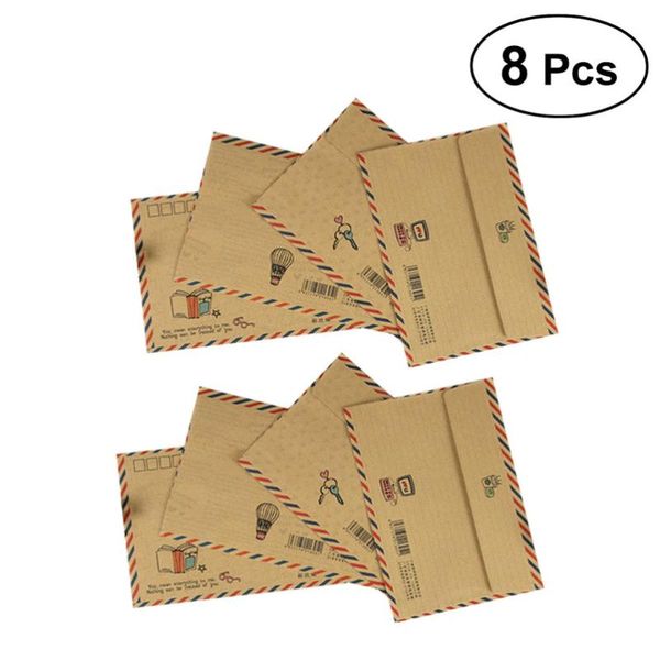 

8pcs vintage kraft classic envelopes air mail b6 mini post po letter gifts storage office school supplies (random gift wrap