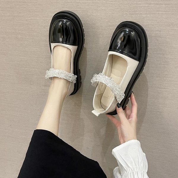 

dress shoes 2021 british style large size women's autumn one button single shoe fairy wind mary jane, Black