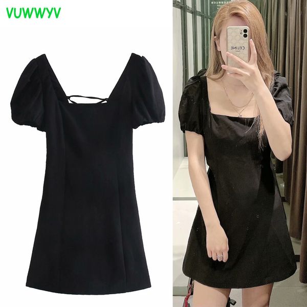 

vuwwyv summer dress black backless linen mini es women fashion short puff sleeve club woman going out vestido 210430, Black;gray