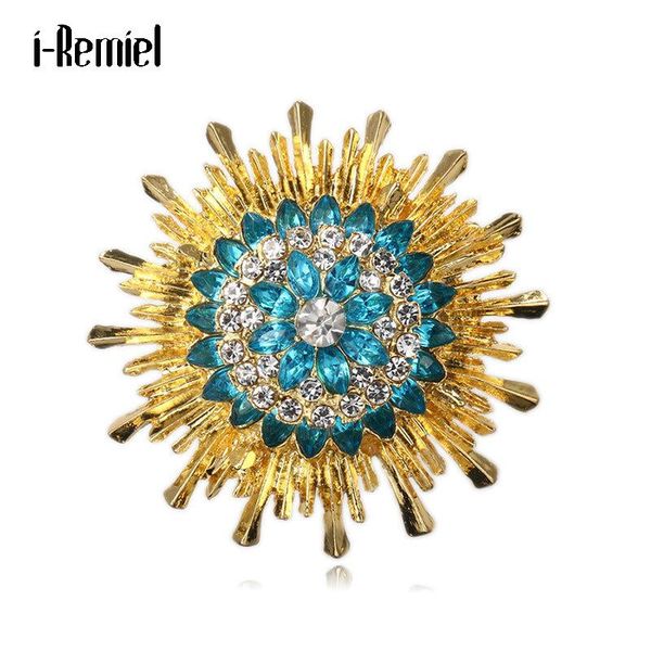 

pins, brooches vintage korean sunflower jewelry brooch pin blue crystal rhinestone gold metal flower dress pins for women scarf buckle, Gray