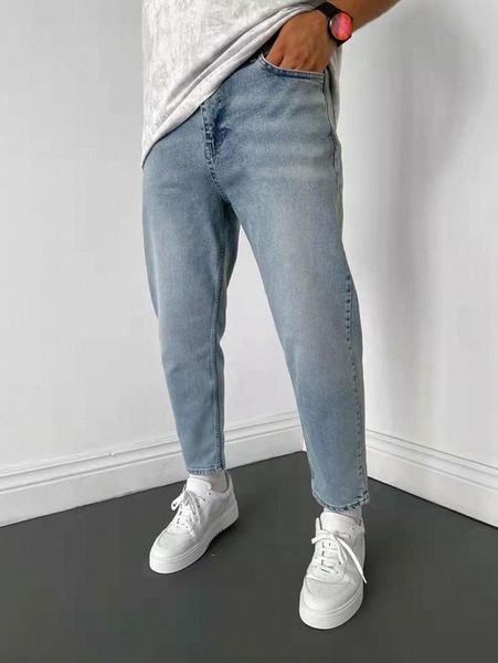 

men light wash slant pocket carrot jeans c2se#, Blue