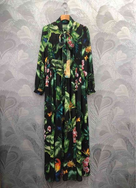 

casual dresses 2021 spring feminine fashion print long sleeves elegant bohemian maxi b378, Black;gray