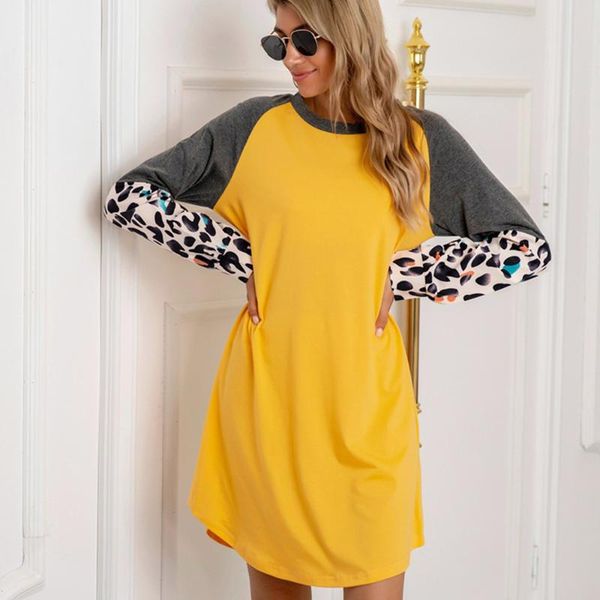 

casual dresses icclek long sleeve dress women patchwork homewear loose raglan sleeves for 2021 vestido, Black;gray