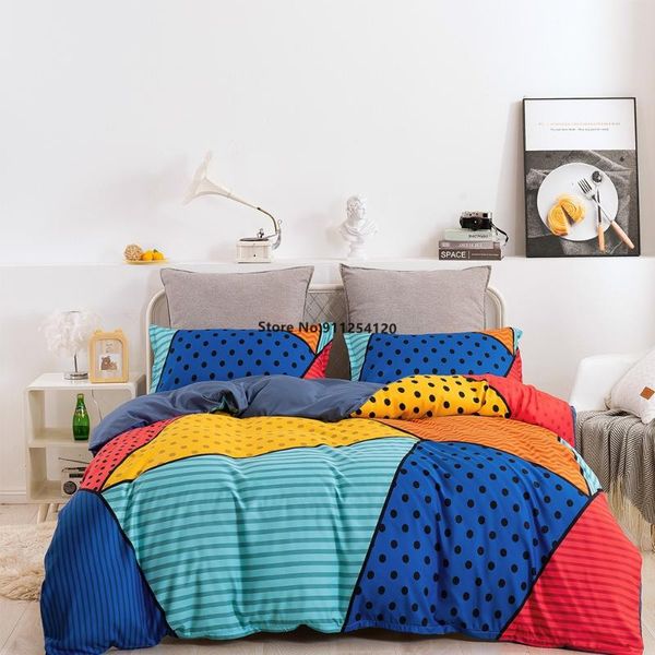 

bedding sets geometric colorful simple bedroom quilt cover pillowcase  king double single size drop