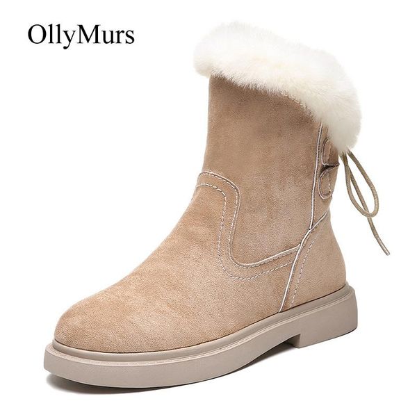 

boots 2021 winter brand warm shoes women platform snow mid calf plush female botas mujer fur ladies cross-tied, Black