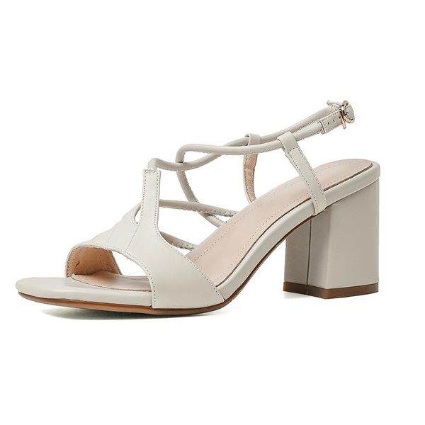 

dress shoes summer women sandals genuine leather square heel roman style ladies size 34-40 comfortable soft, Black