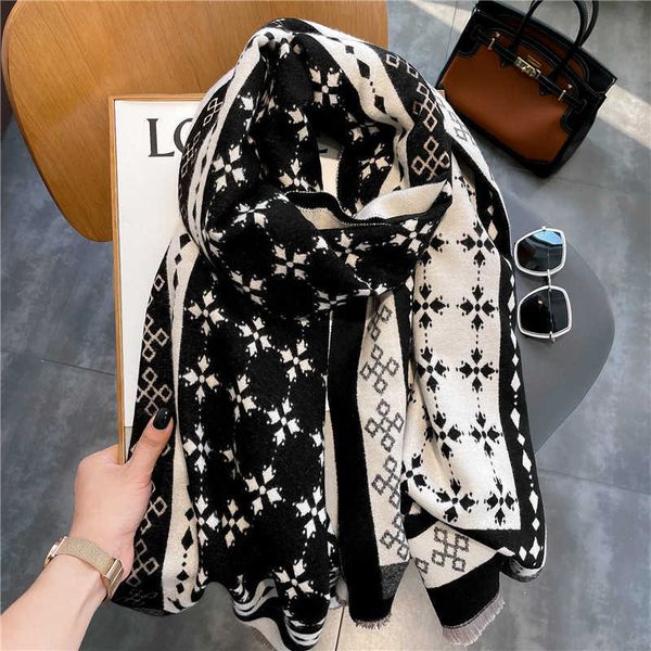 

winter imitation cashmere women's double-sided thickened air conditioning shawl diamond lattice scarf, Blue;gray