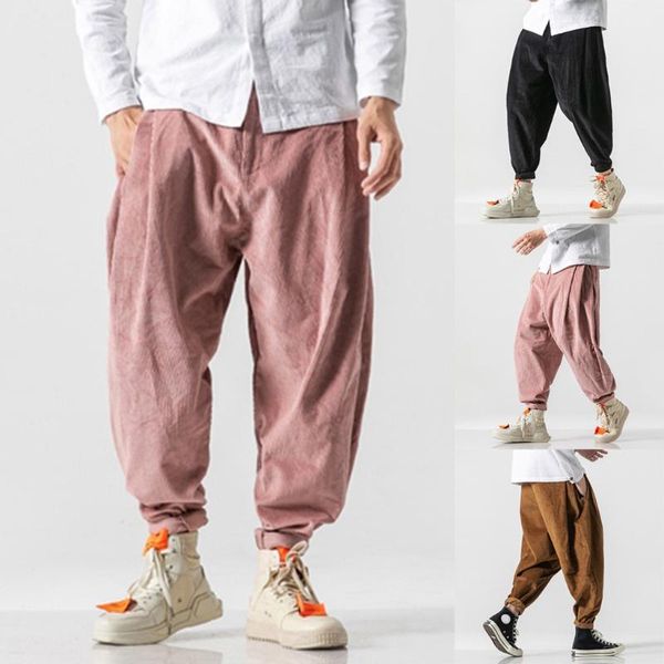 

men's pants 2021 arrival style corduroy casual retro trousers fashion large pure color pant ropa de otoÃ±o drop 20, Black