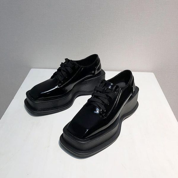 

dress shoes deat 2021 spring and summer fashion british style square head thick sole heel thin lace up women's sh587, Black