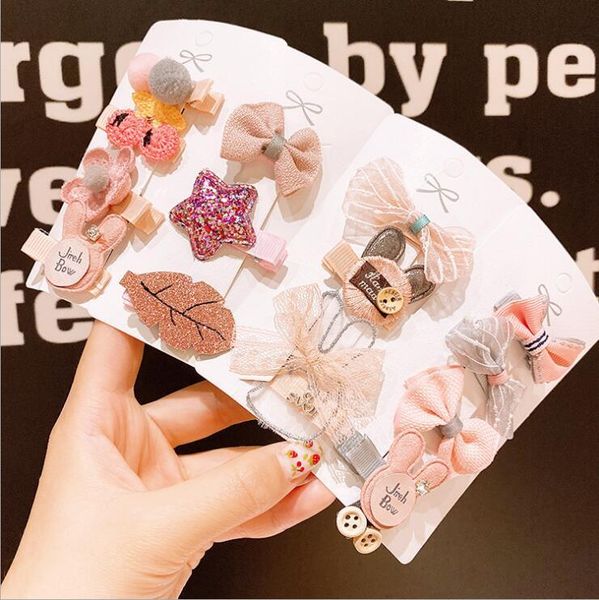

hair accessories clip set cute girl cartoon headwear bow flower animal hairpin headdress, Slivery;white
