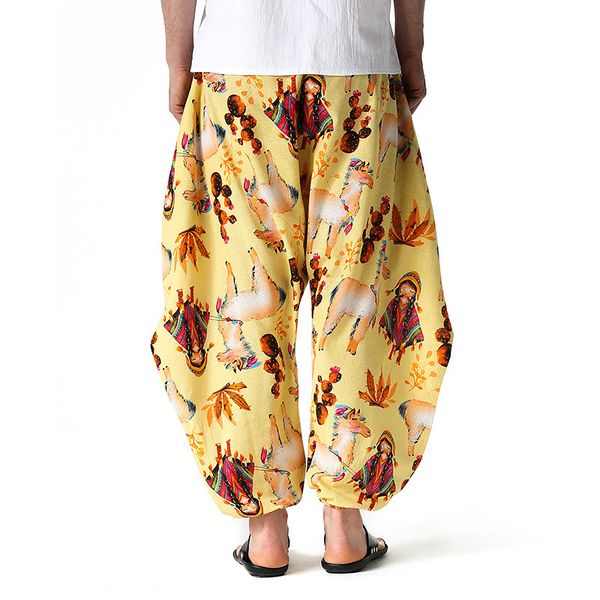 

print mens trousers cotton ethnic style casual pants men breathable harajuku streetwear baggy oversize male harem pants 210524, Black
