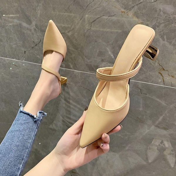 

slippers ladies muller shoes pointed casual sandals outdoor stiletto high heels women's summer slipper, Black