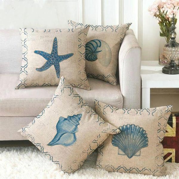 

cushion/decorative pillow decorative case linen cushion cover printed with blue marine creature throw pillows living room decoration home de