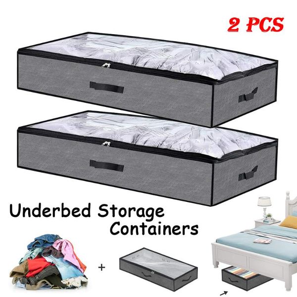 

storage bags 2pcs foldable under bed container cotton dust proof large cover clothing moisture zippered organizer