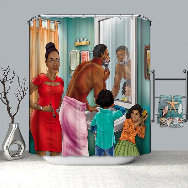 

african family shower curtain cortina de ducha impermeable polyester fabric bath curtains