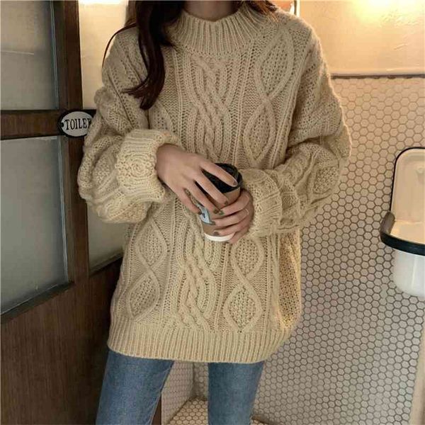 

fashion casual women's clothing female solid color o-neck long sleeved knitted sweater soft pullovers 210519, White;black