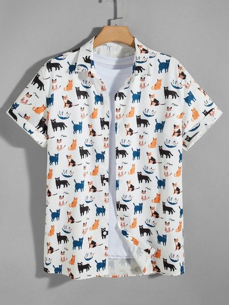 

men allover cat print shirt u1ox#, White;black