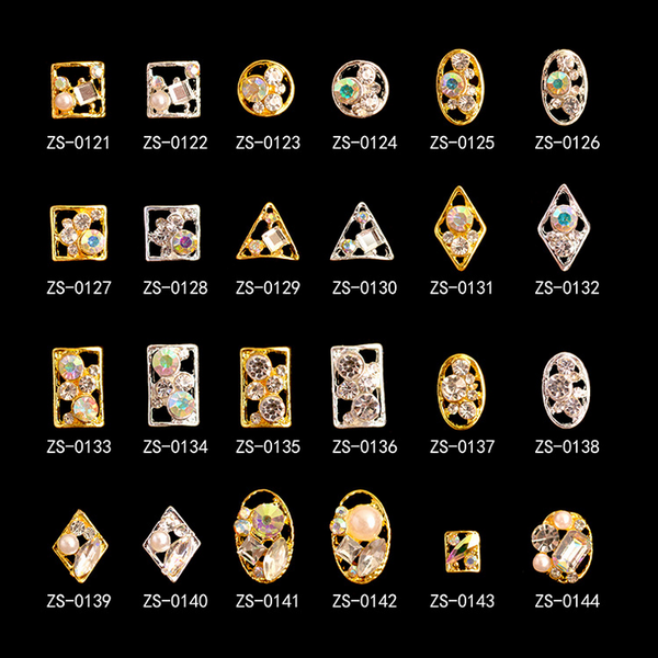 

10pcs nail art elegant shapes gold silver alloy with pearls jewelry rhinestones for tips decorations, Silver;gold