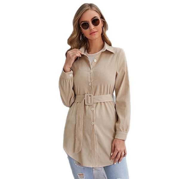 

women's jackets 2022 for women corduroy long jacket shirt casual loose button lace-up coat fashion elegant solid autumn streetwear, Black;brown