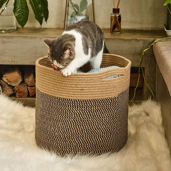 

storage baskets cotton rope hand woven plant basket for flower pot floor indoor planters organizer rustic home decoration
