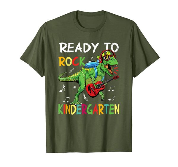 

ready to rocks kindergarten dinosaur back to school shirt, White;black