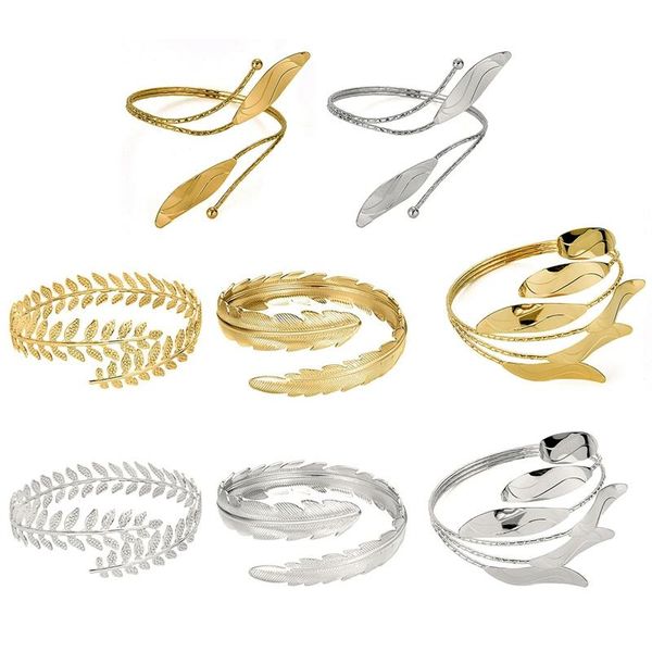 

earrings & necklace exquisite fashion metal leaf armband set bracelet four-piece ladies party decoration, Silver
