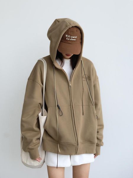 

women's sweaters chicven "continuation" high street feeling loose hat rope embroidery plush hooded fashion sweater coat women, White;black