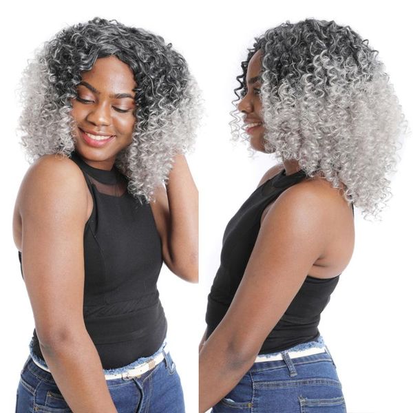 

synthetic wigs deep wave pink heat resistant fiber short curly for girls wig mixed, Black