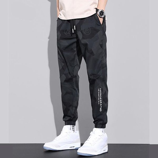 

men's pants 2021 korean style of the tide brand ins simple casual camouflage loose self-cultivation wild, Black