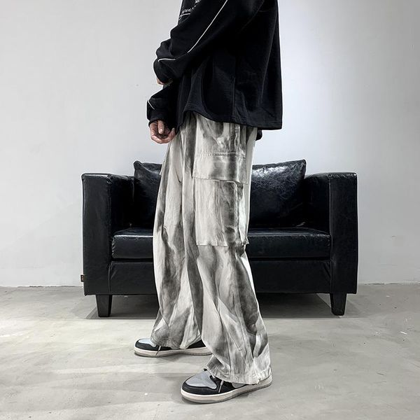 

tie dyed pants high street fashion hiphop drawstring leggings men's vibe style ulzzang overalls jeans, Blue