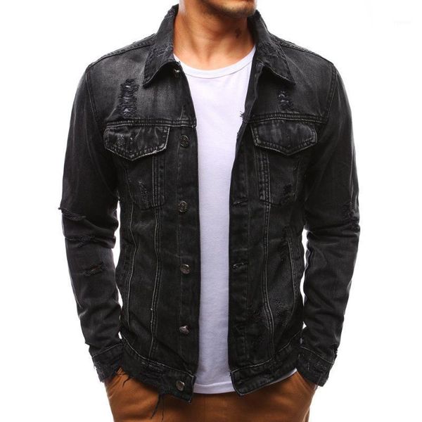 

men's jackets fall perforated jacket denim casual, Black;brown