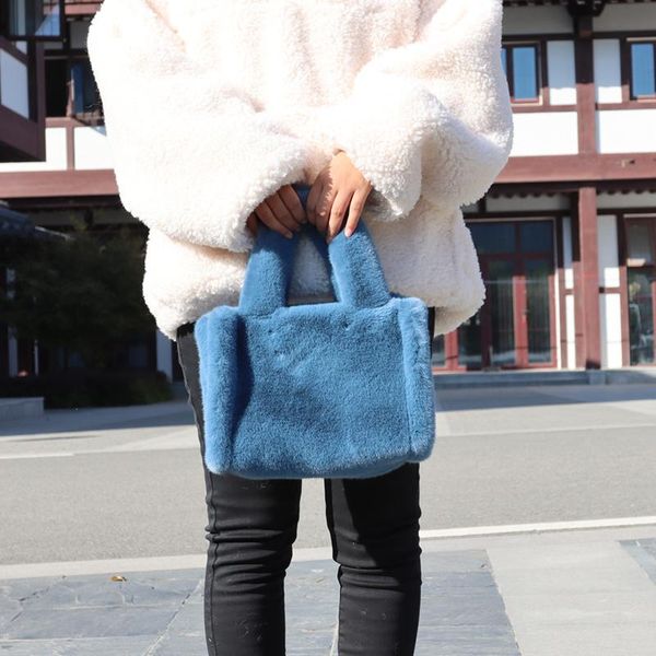 

duffel bags winter fashion faux fur bag large capacity solid color female travel handbag plush