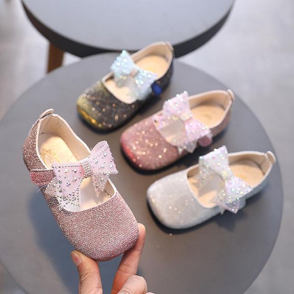 

infant leather shoes girls sequins and bow knot soft sole sneakers princess sweet square non-slip head toddler sandals, Black;red