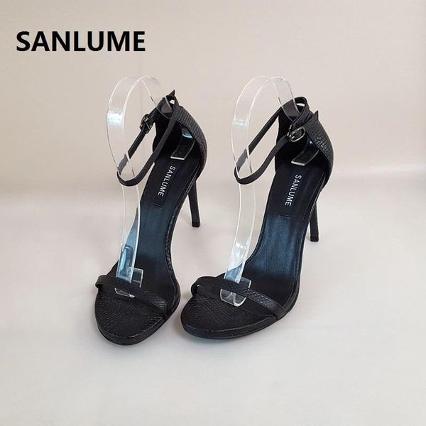 

women genuine leather high heel sandals party evening shoes thin pumps 100% black