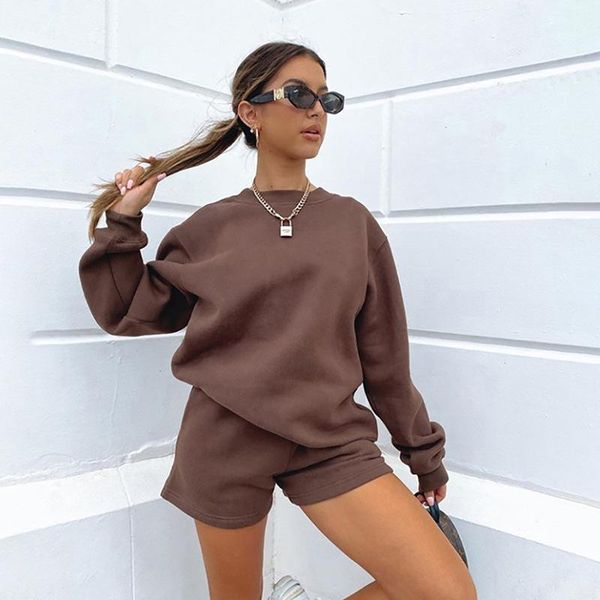 

women's tracksuits basic solid long sleeve and shorts set women loose casual sweater suit sportswear outfits femme, Gray