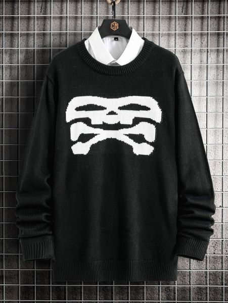 

men skull pattern sweater without shirt w3hp#, White;black