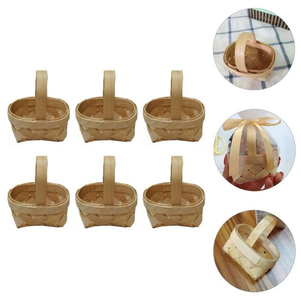 

6pcs mini candy storage basket gift box handwoven wood chip for wedding baskets
