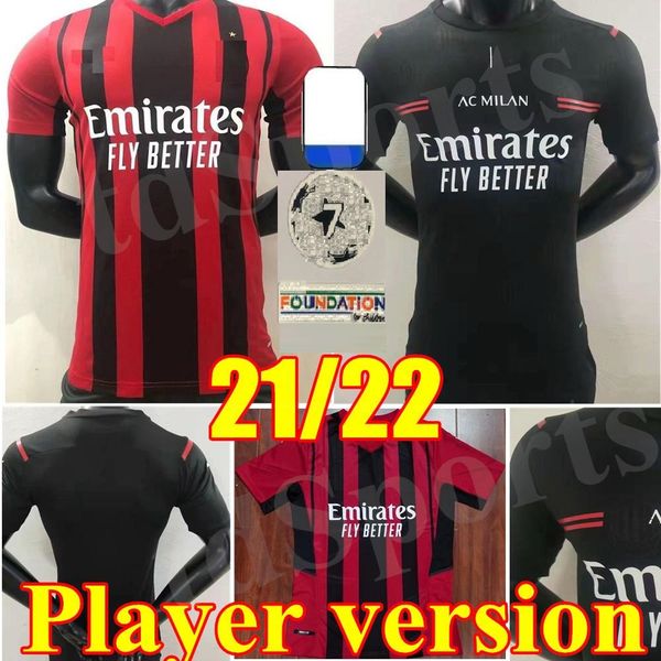 

player version 21 22 ac milan home away 3rd soccer jerseys 2021 2022 ibrahimovic tonali paqueta football shirt bennacer rebic romagnoli, Black;yellow