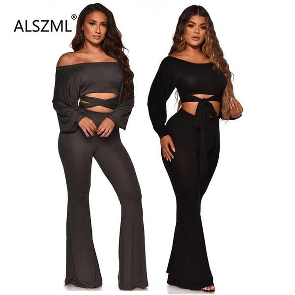

women's tracksuits simple pure color hole special design long sleeve crop and pants 2 pieces set high street chic lady fashion, Gray