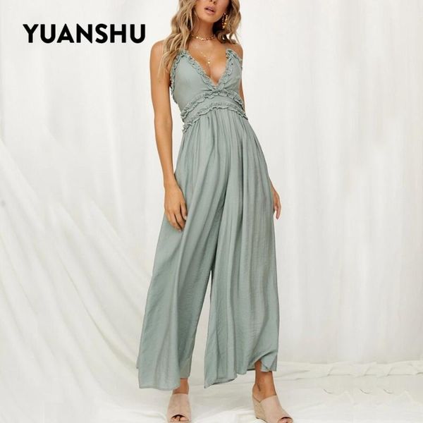 

women's jumpsuits & rompers yuanshu crisscross backless v neck wide leg cami jumpsuit women highwaist spaghetti strap summer high stree, Black;white