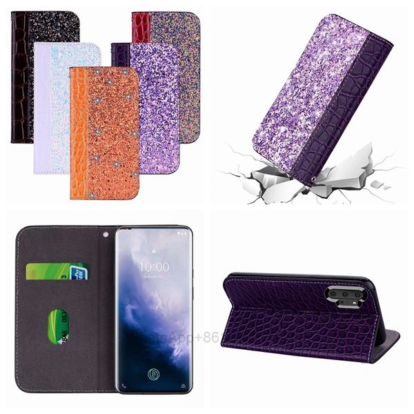 Krokodil Bling Glitzer Leder Brieftasche Hüllen für iPhone 13 Mini Pro 12 11 XS MAX XR X 8 7 6 Schlangenhalter Sparkle Card ID Slot Bicolor Suck