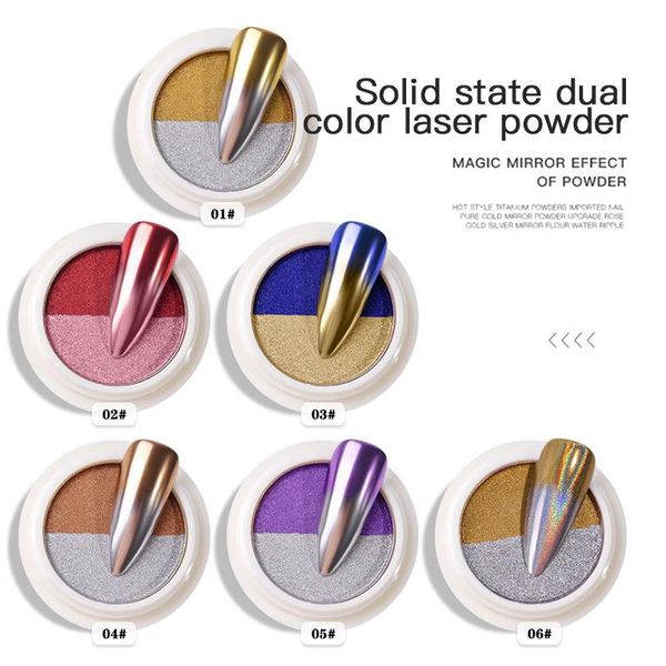

nail glitter two-color gradient mirror metallic art chrome powder polish pigment dust for colorful nails decorations, Silver;gold