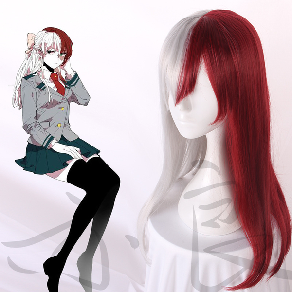 

costume accessories anime my hero academia todoroki s long wig women cosplay red and white hair costume boku no halloween party props, Silver