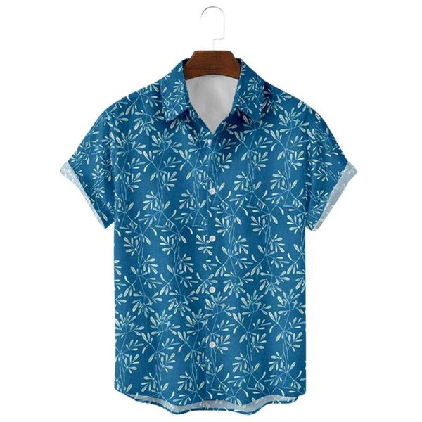 

men's casual shirts mens 2021 fashion men vintage leaf print shirt button turn down collar summer beach breathable blue, White;black