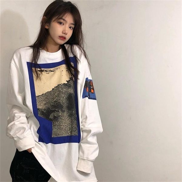 

women's hoodies & sweatshirts 2021 women's clothing early autumn without cap korean version loose printing white long sleeves women, Black