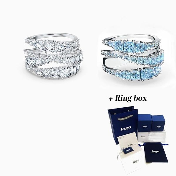 

cluster rings 2021 fashion jewelry swa line spiral square ring, charming decoration for women all-match romantic gift, Golden;silver
