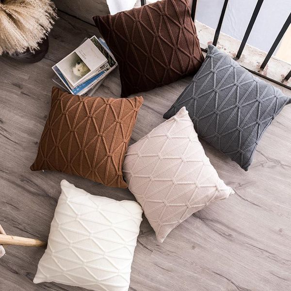 

knit cushion cover soft knitted 45x45cm brown grey ivory pillow nordic style coffee home decoration cushion/decorative